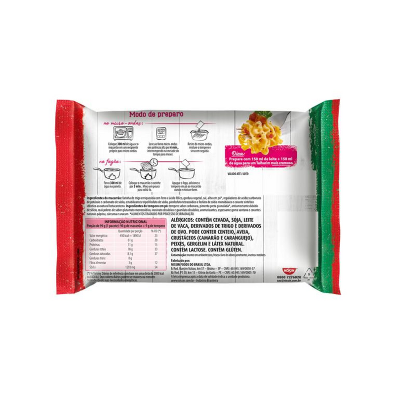 Macarrão Inst. Carb. Nissin Talharim Pacote 99g
