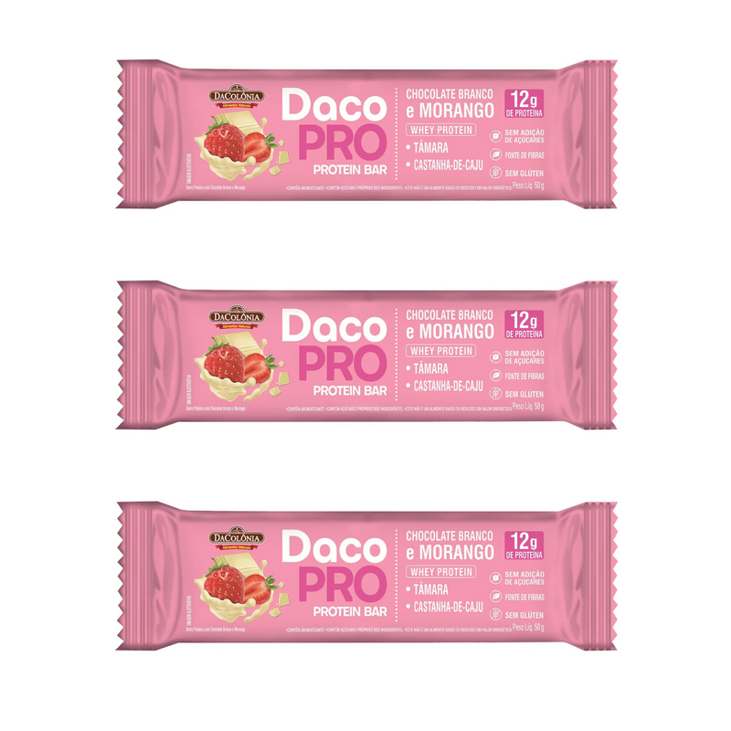 KIT 3 Barra Dacopro Protein Morango/choco DaColônia 50g