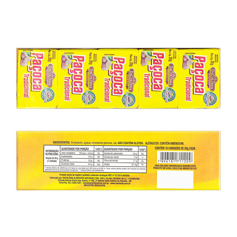 Pacoca Retangular Tradicional DaColônia 180g