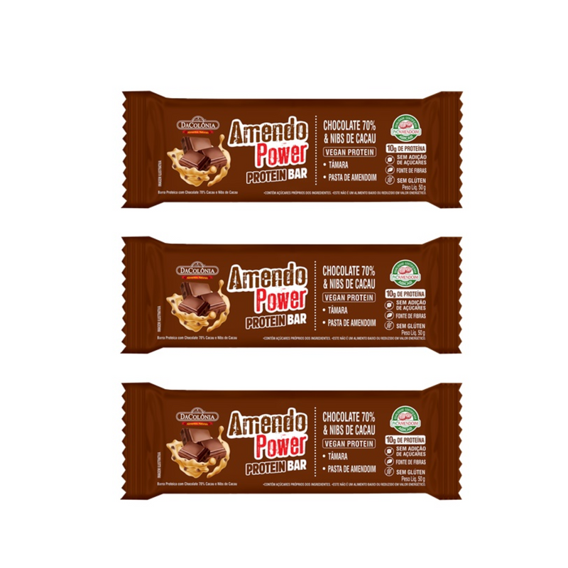 KiT 3 BARRA AMENDOPOWER PROTEIN C/CHOCOLATE E NIBS 50G - DACOLÔNIA
