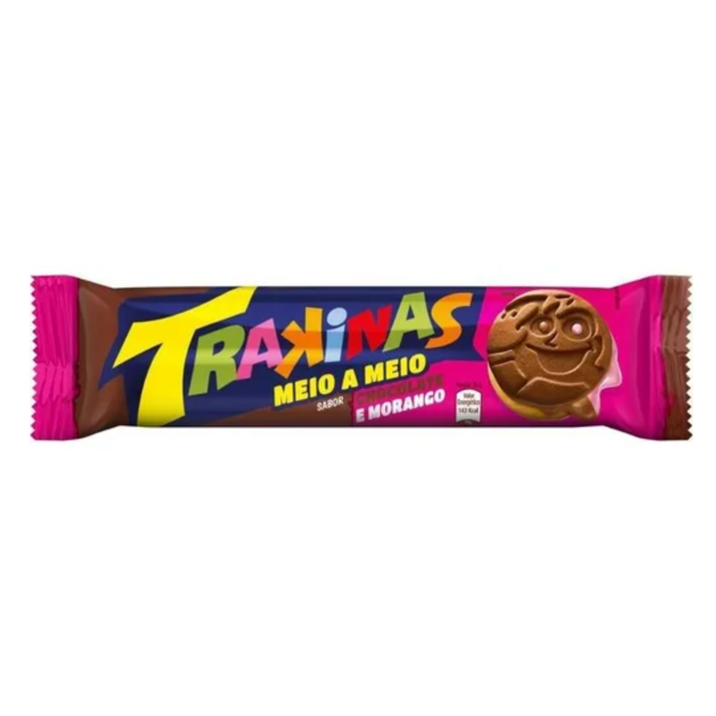 Kit 3 Bis Trakinas Meio a Meio chocolate e morango 126g