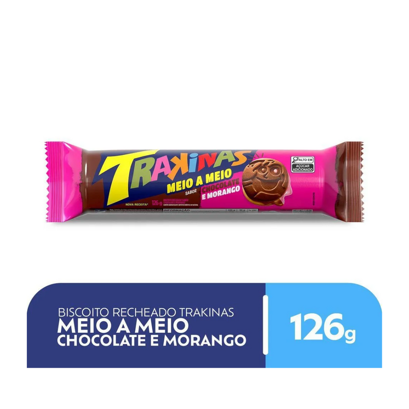 Kit 3 Bis Trakinas Meio a Meio chocolate e morango 126g