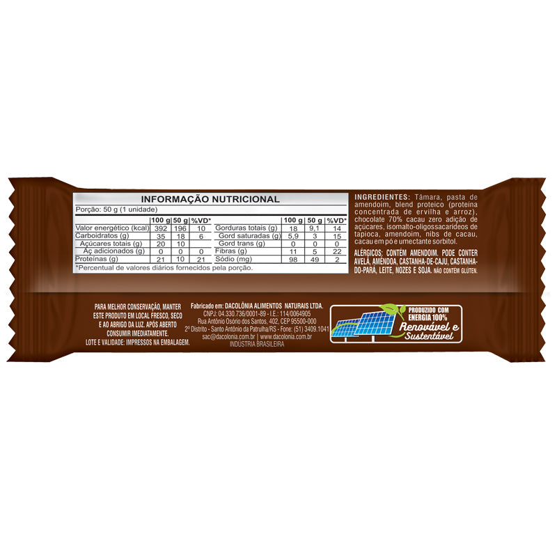KiT 3 BARRA AMENDOPOWER PROTEIN C/CHOCOLATE E NIBS 50G - DACOLÔNIA