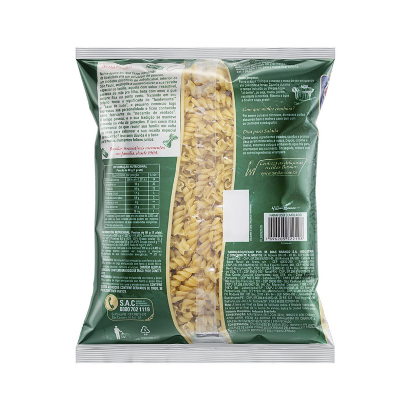 Macarrão Parafuso Basilar Semolado 500g