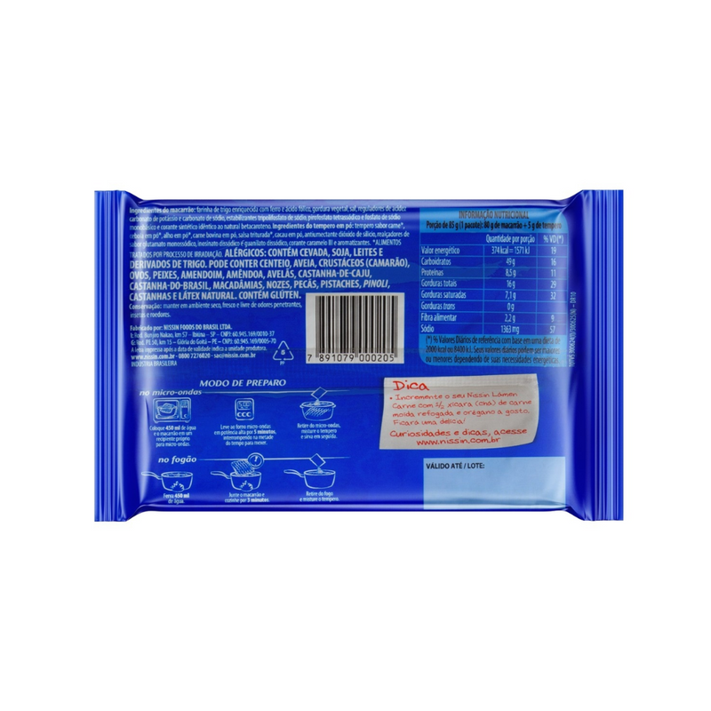 MACARRÃO INST. NISSIN LÁMEN CARNE 85G