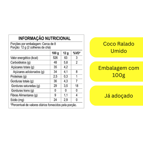 Coco Ralado Úmido Adoçado Da Terrinha 100g