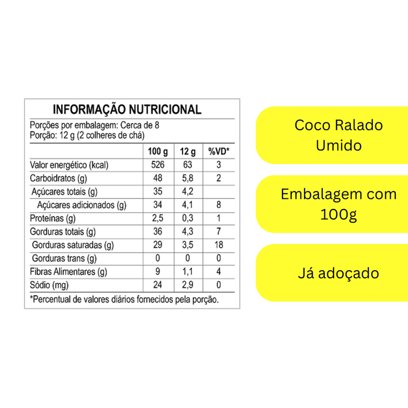 COCO RALADO UMIDO ADOCADO DA TERRINHA 100G