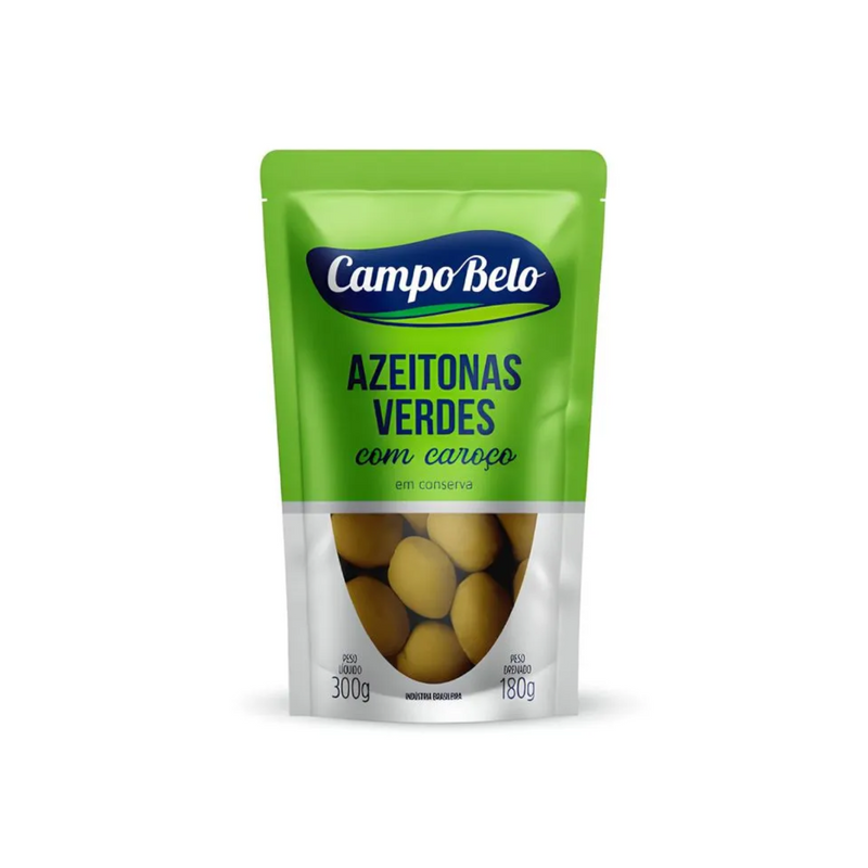 Azeitona Verde Campo Belo c/ Caroço Sachê 180g