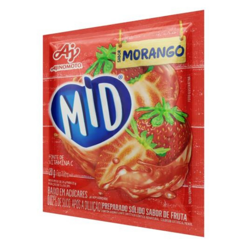 Refresco em Pó Mid Envelope com 20g - Morango - 3UN