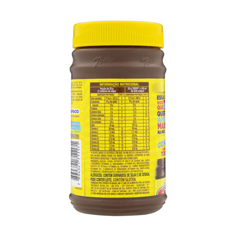 Verso do pote Toddy 370g - tabela nutricional e ingredientes