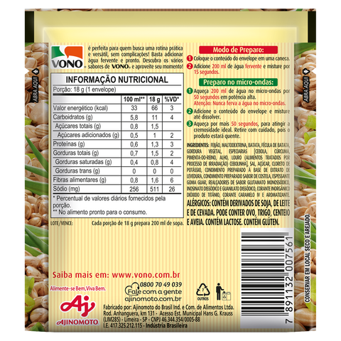 Sopa Vono Caldinho de Feijão Pacote 18g