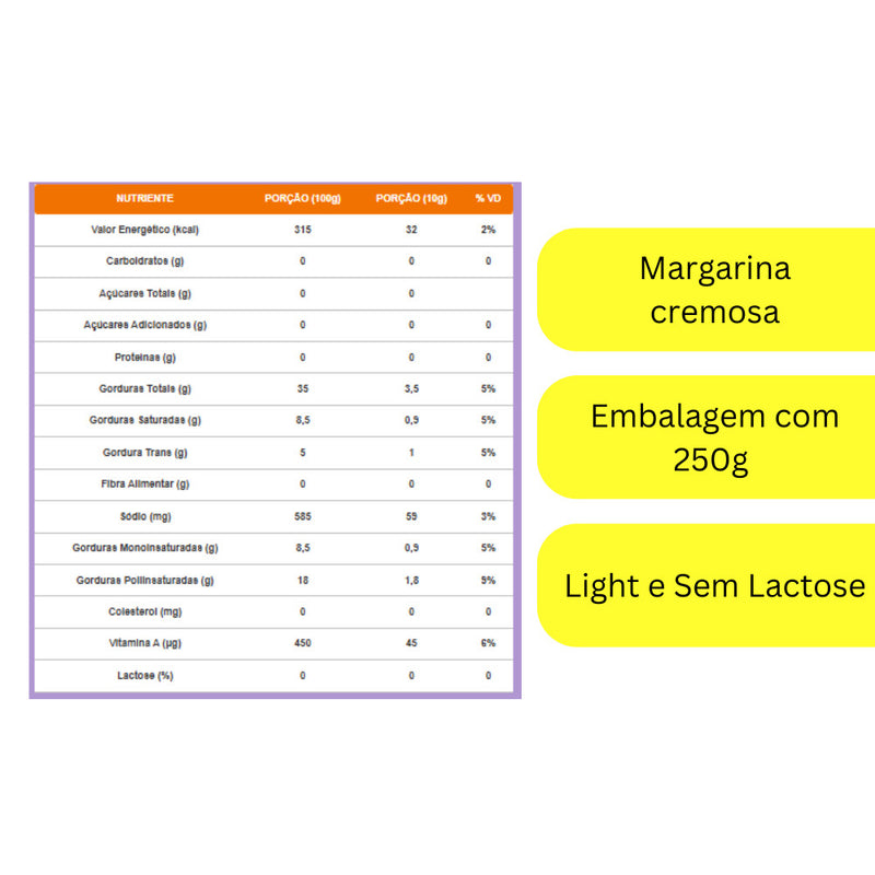 Margarina Qualy Light/Zero Lactose com Sal 250g
