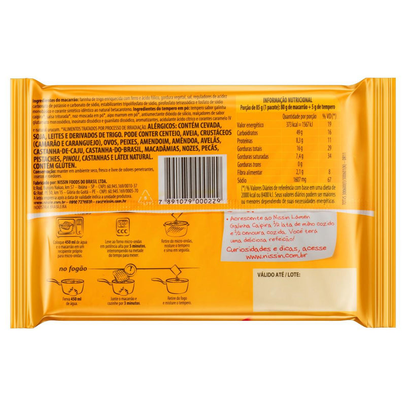 MACARRÃO INSTANTÂNEO NISSIN LAMEN GALINHA CAIPIRA 85G - 6UN