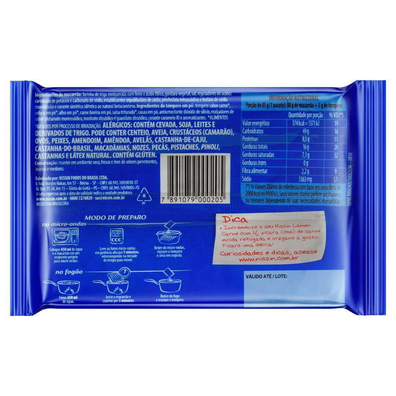 MACARRÃO INSTANTÂNEO NISSIN LAMEN CARNE 85G - 6UN