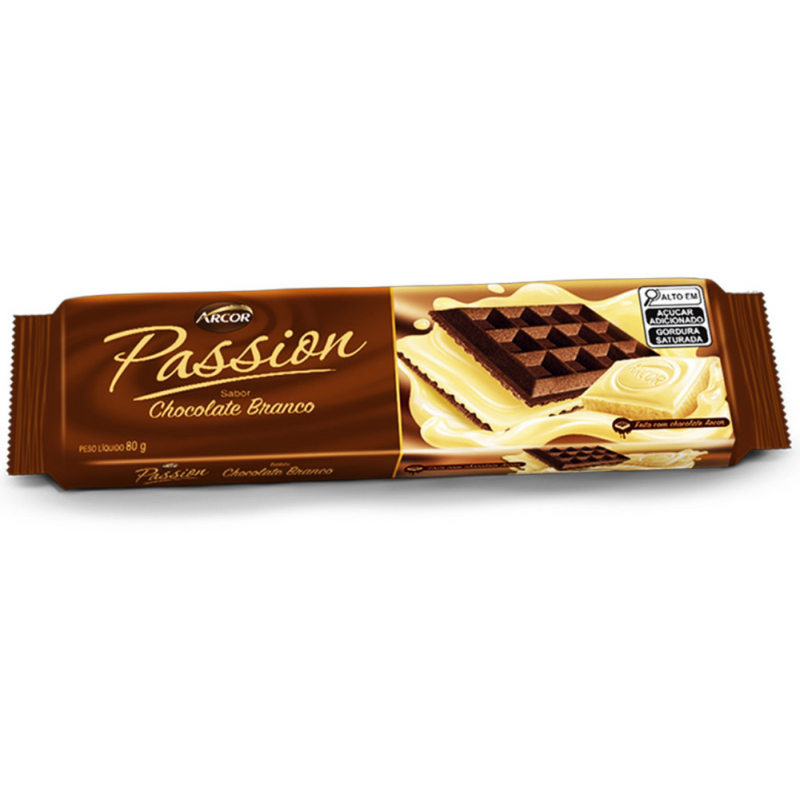 BISCOITO WAFER PASSION ARCOR CHOCOLATE BRANCO 80GR - 3UN