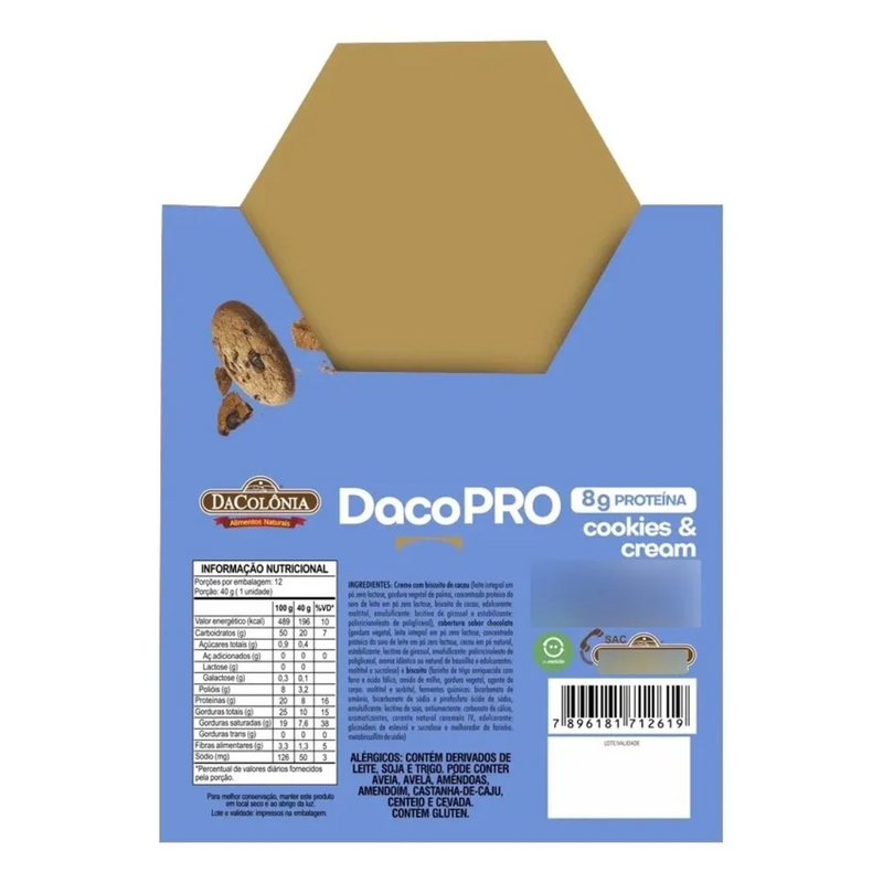 DACOPRO ALFAJOR PROTEIN COOKIES & CREAM 480G - DACOLÔNIA