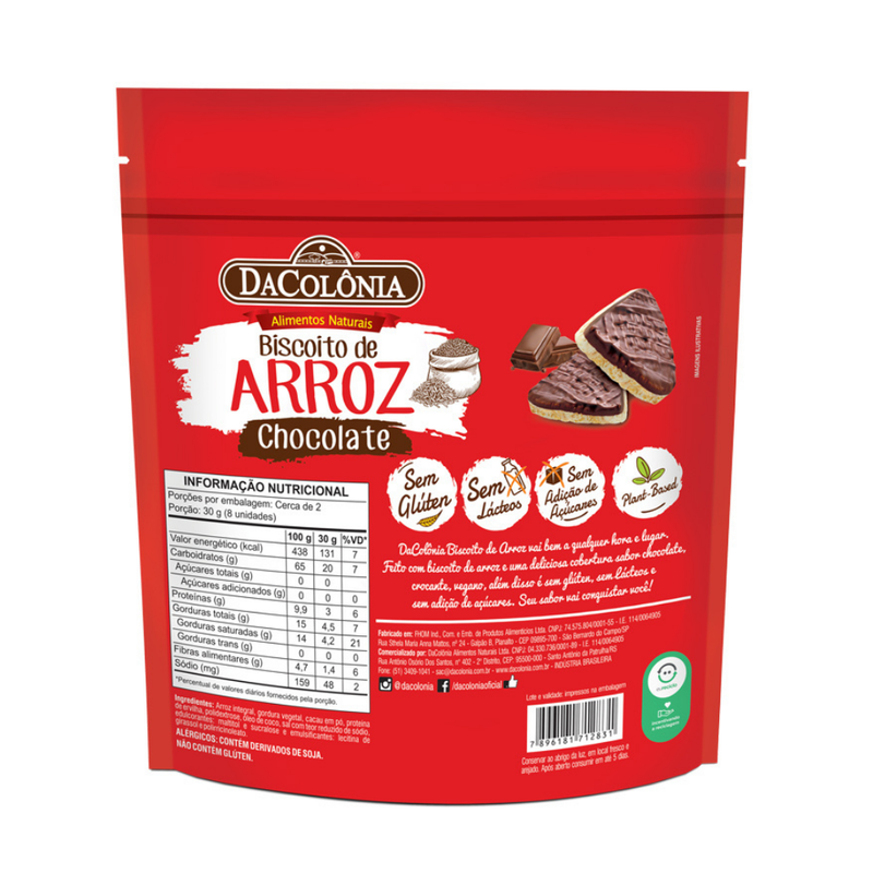 Biscoito De Arroz C/chocolate Zero 50g DACOLÔNIA