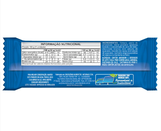 KIT 3 BARRA AMENDOPOWER PROTEIN C/COOKIES & CREAM 50G - DACOLÔNIA