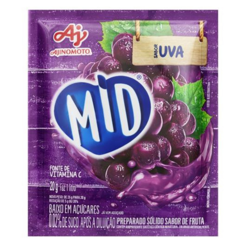 Refresco em Pó Mid Envelope com 20g - Uva - 3UN