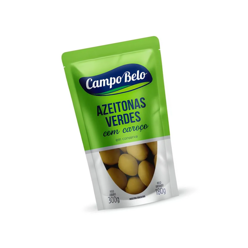Azeitona Verde Campo Belo c/ Caroço Sachê 180g