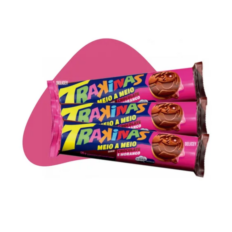 Kit 3 Bis Trakinas Meio a Meio chocolate e morango 126g