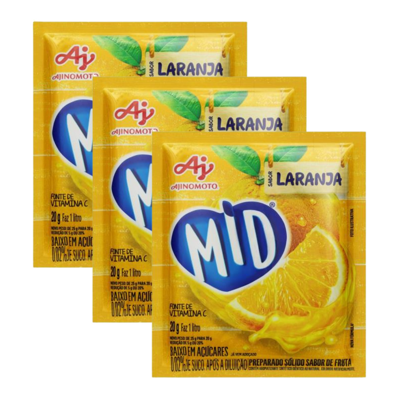 Refresco em Pó Mid Envelope com 20g - Laranja - 3UN