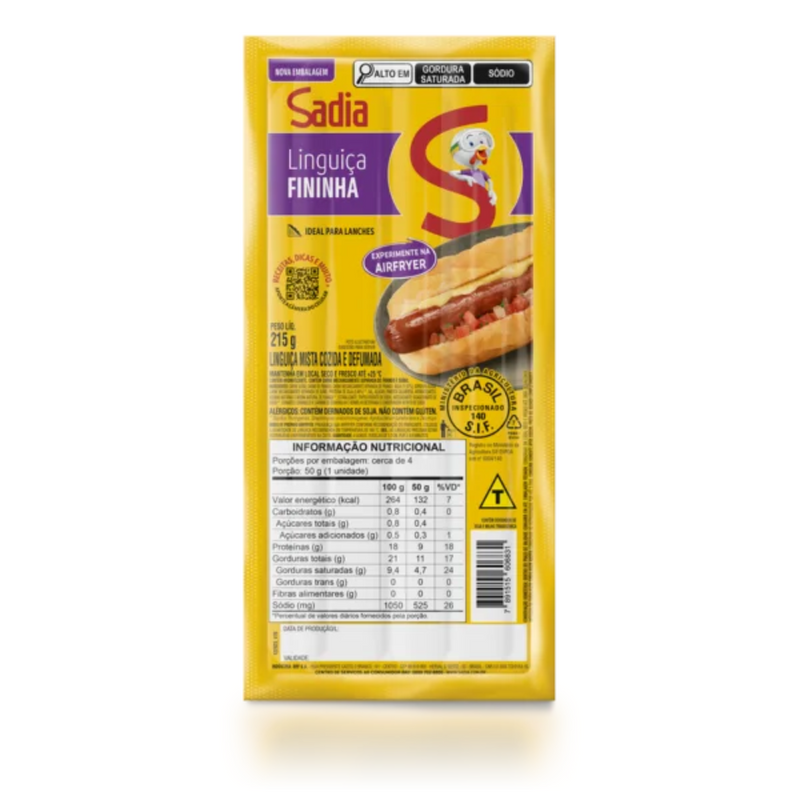 Linguiça Mista Cozida e Defumada Fininha Sadia 215g