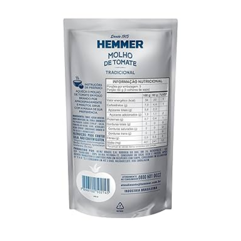 Hemmer Molho De Tomate Tradicional 300G