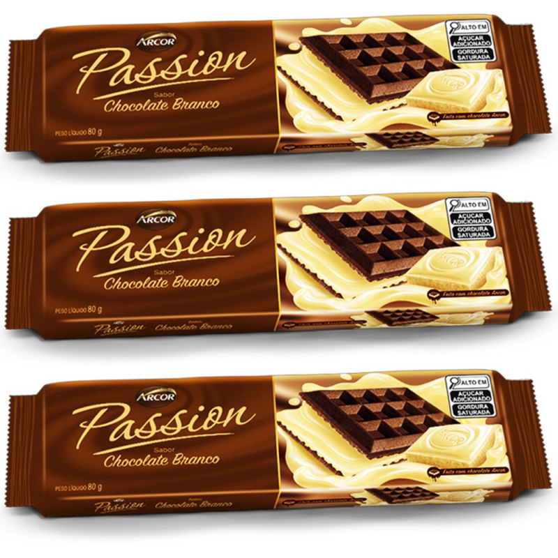 BISCOITO WAFER PASSION ARCOR CHOCOLATE BRANCO 80GR - 3UN