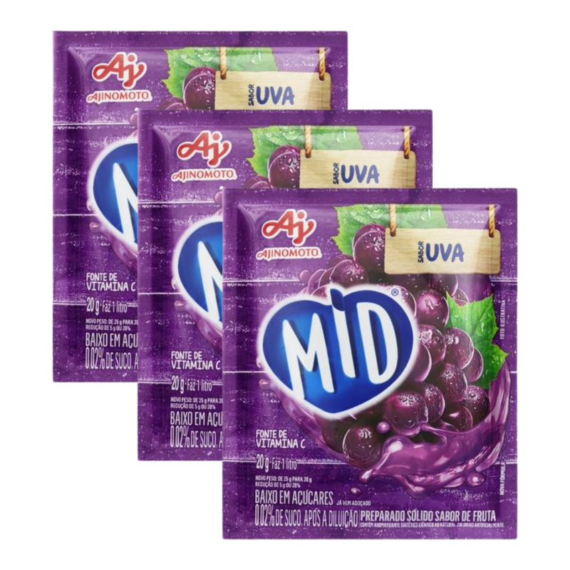 Refresco em Pó Mid Envelope com 20g - Uva - 3UN