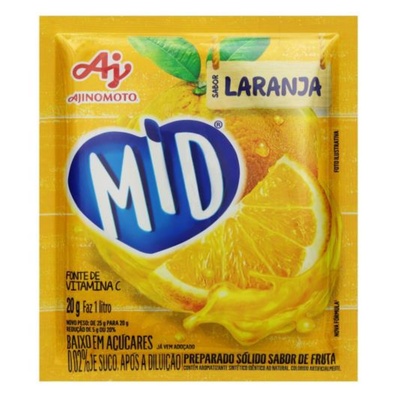 Refresco em Pó Mid Envelope com 20g - Laranja - 3UN