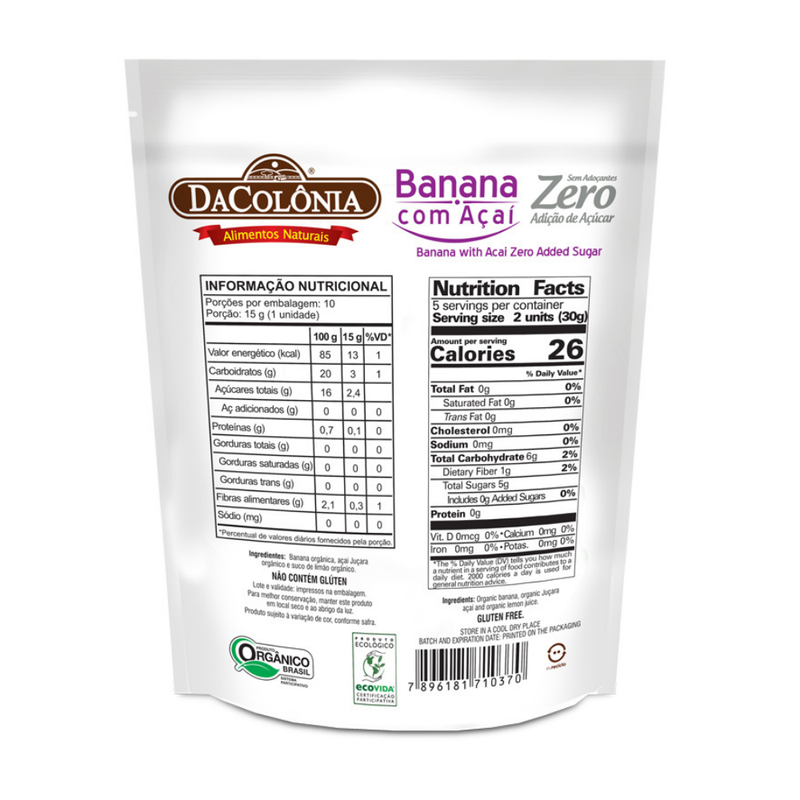 Barrinha De Banana Com Acai Zero DaColônia 150g