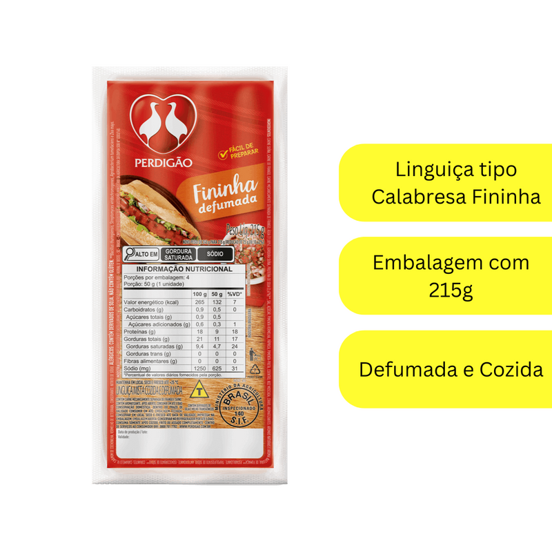 Linguiça Mista Cozida e Defumada Fininha Perdigão 215g