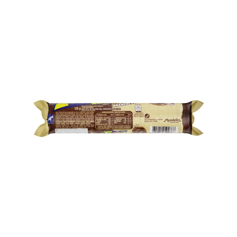 Biscoito Recheado Trakinas Meio a Meio chocolate ao leite e branco 126g