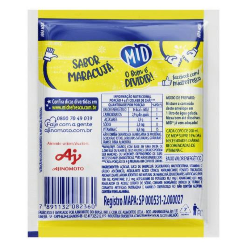 Refresco em Pó Mid Envelope com 20g - Maracujá - 3UN