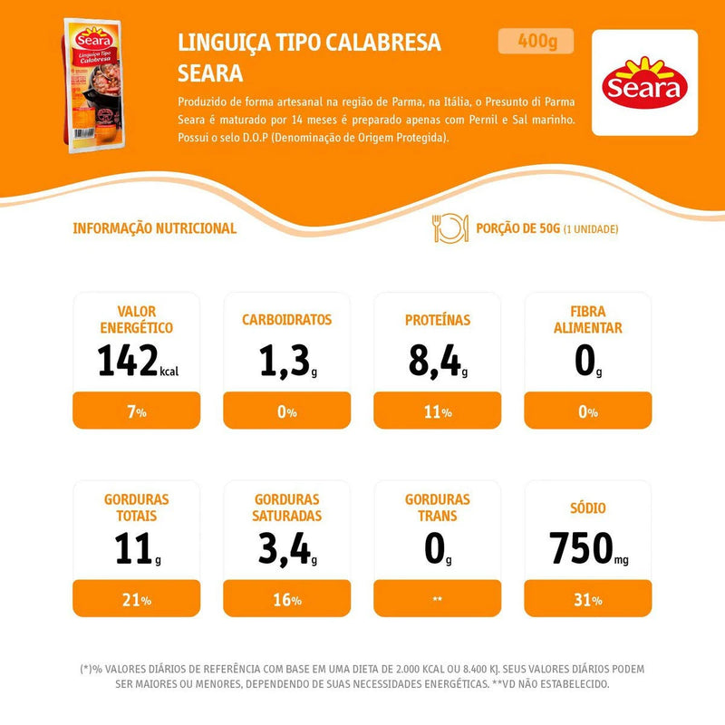 Linguiça Calabresa Seara 400g