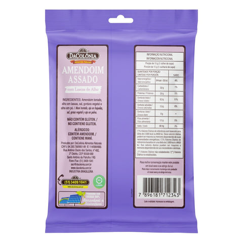 AMENDOIM TORRADO C/LASCAS DE ALHO 90G - DACOLÔNIA