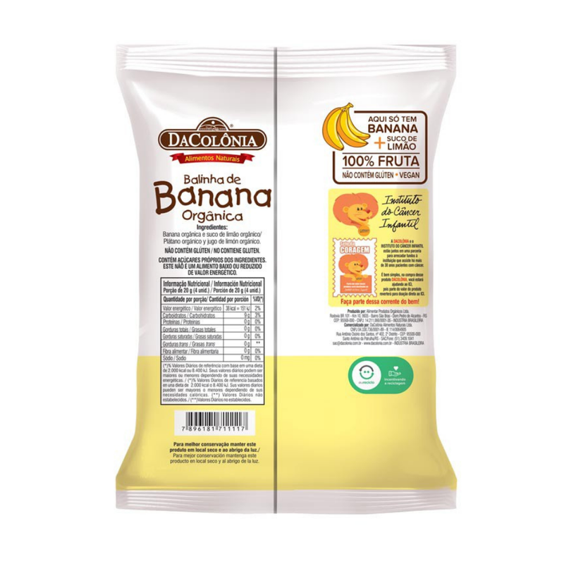Bala De Banana Organica Zero DaColônia 100g