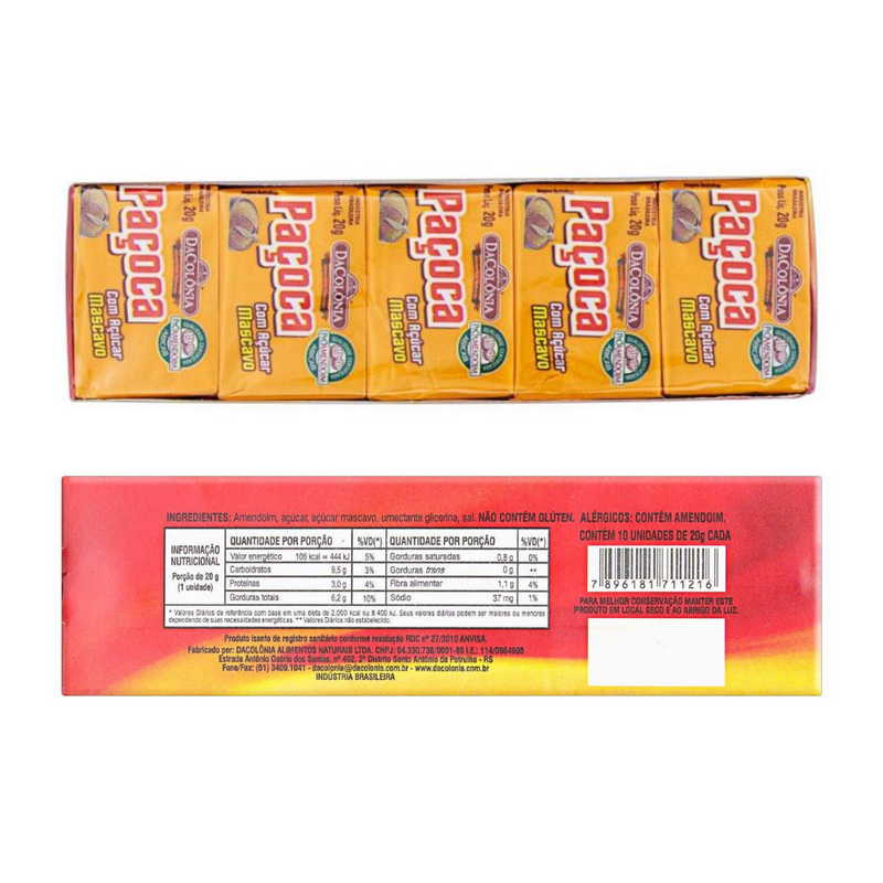 Pacoca Retangular C/mascavo DaColônia 180g
