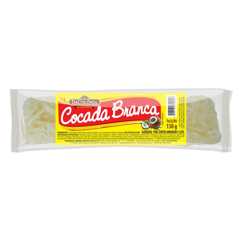TABLETE COCADA BRANCA 130GR DACOLONIA