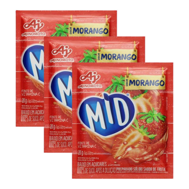 Refresco em Pó Mid Envelope com 20g - Morango - 3UN