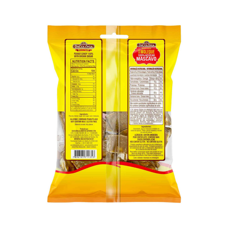 PE-DE-MOLEQUE 100% MASCAVO E MELADO 240G - DACOLÔNIA