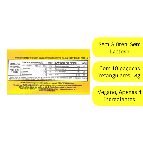 Pacoca Retangular Tradicional DaColônia 180g